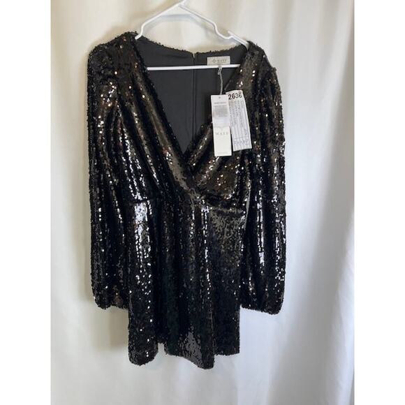 Black Sequin V-Neck Going Out Long Sleeve Top Size S WAYF - Picture 1 of 5